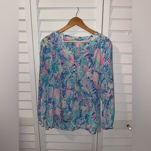 Lilly Pulitzer Blue and Pink Patterned Blouse